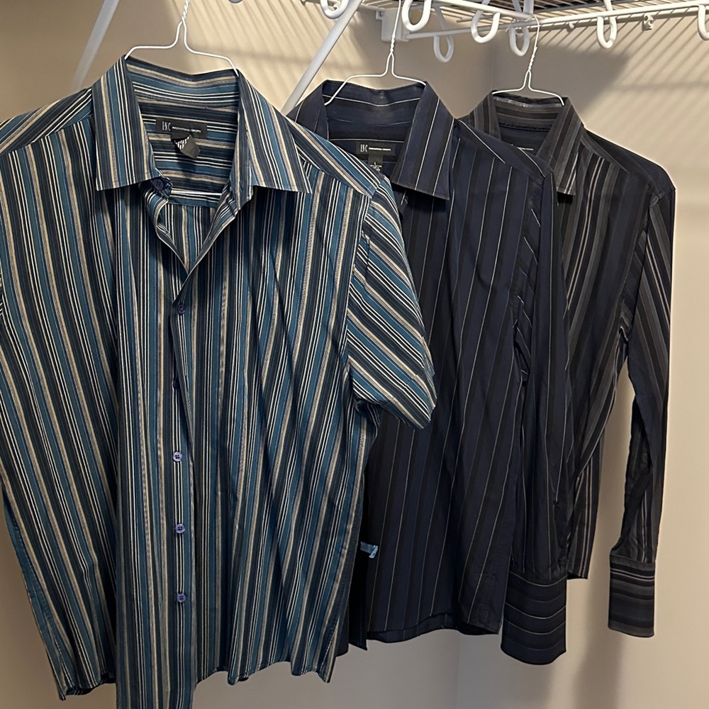 INC International Concepts Men's Striped Button-Down Shirts - Blue and Black
